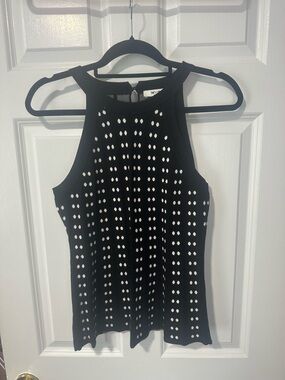 White House Black Market Black Eyelet High-Neck Tank